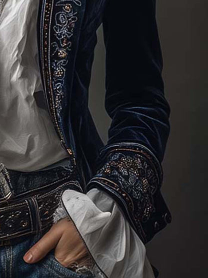 Vintage long embroidered women's blazer