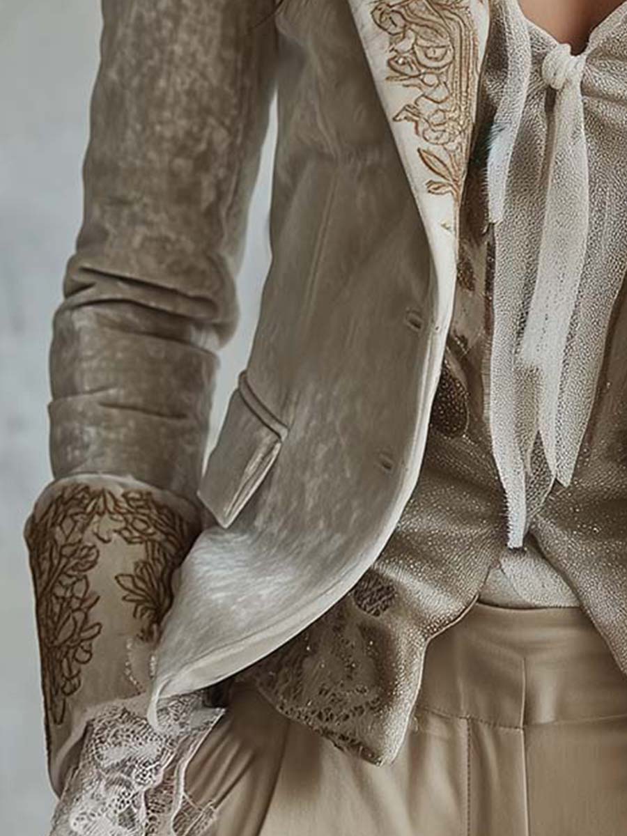 Ivory women's blazer with embroidery