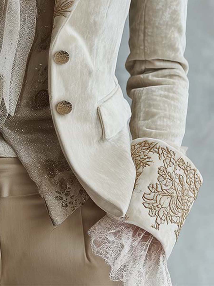 Ivory women's blazer with embroidery