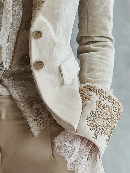 Ivory women's blazer with embroidery