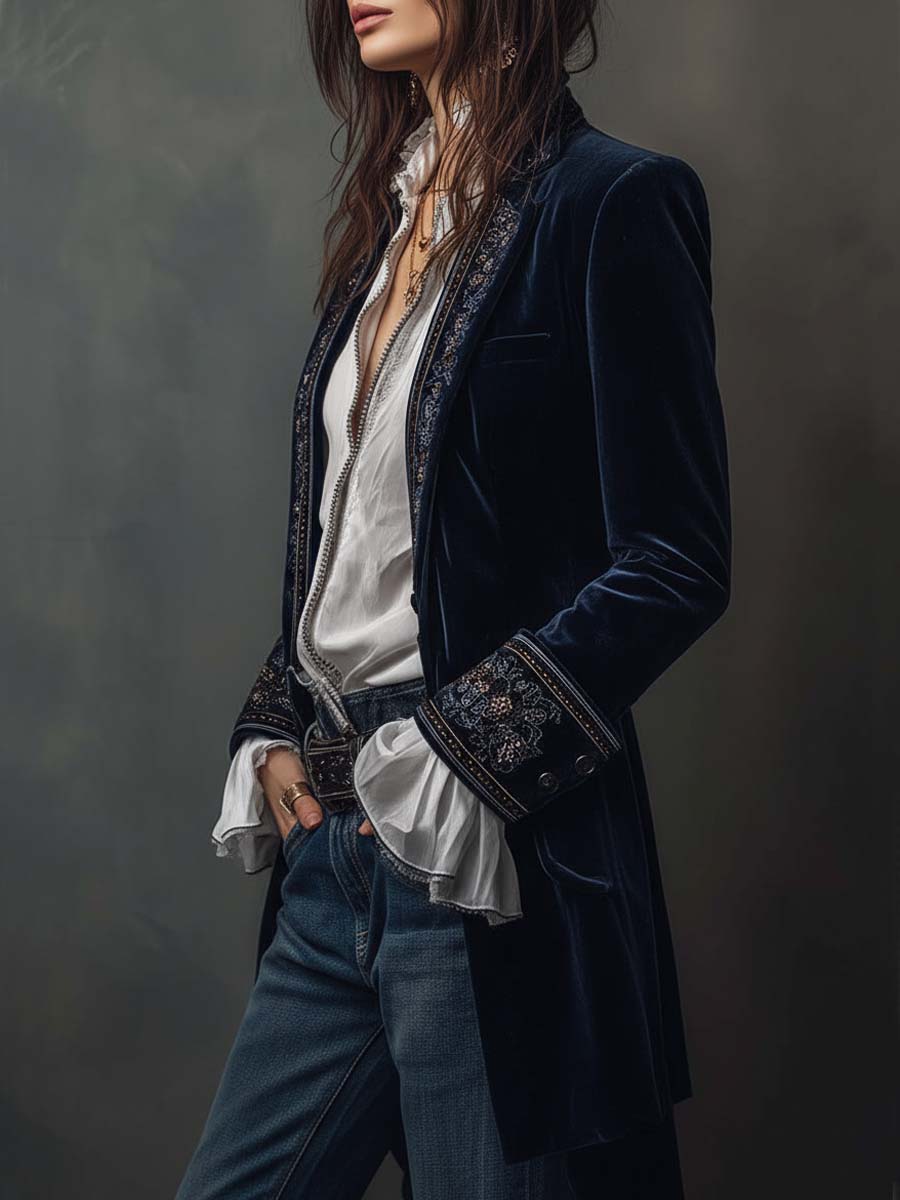 Vintage long embroidered women's blazer