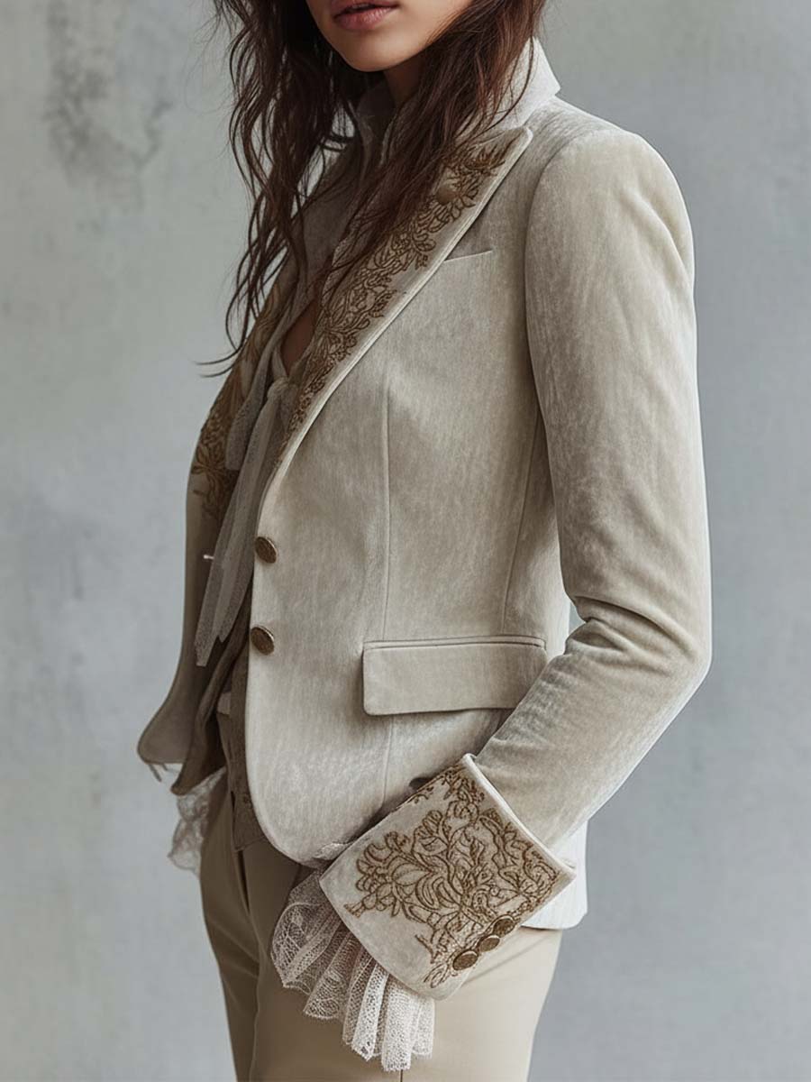 Ivory women's blazer with embroidery