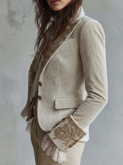 Ivory women's blazer with embroidery