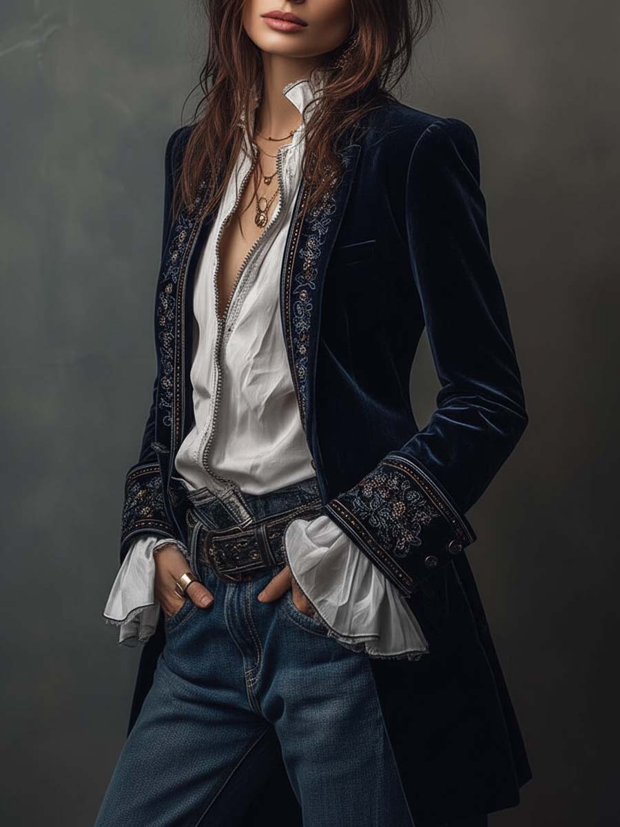 Vintage long embroidered women's blazer