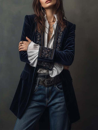 Vintage long embroidered women's blazer