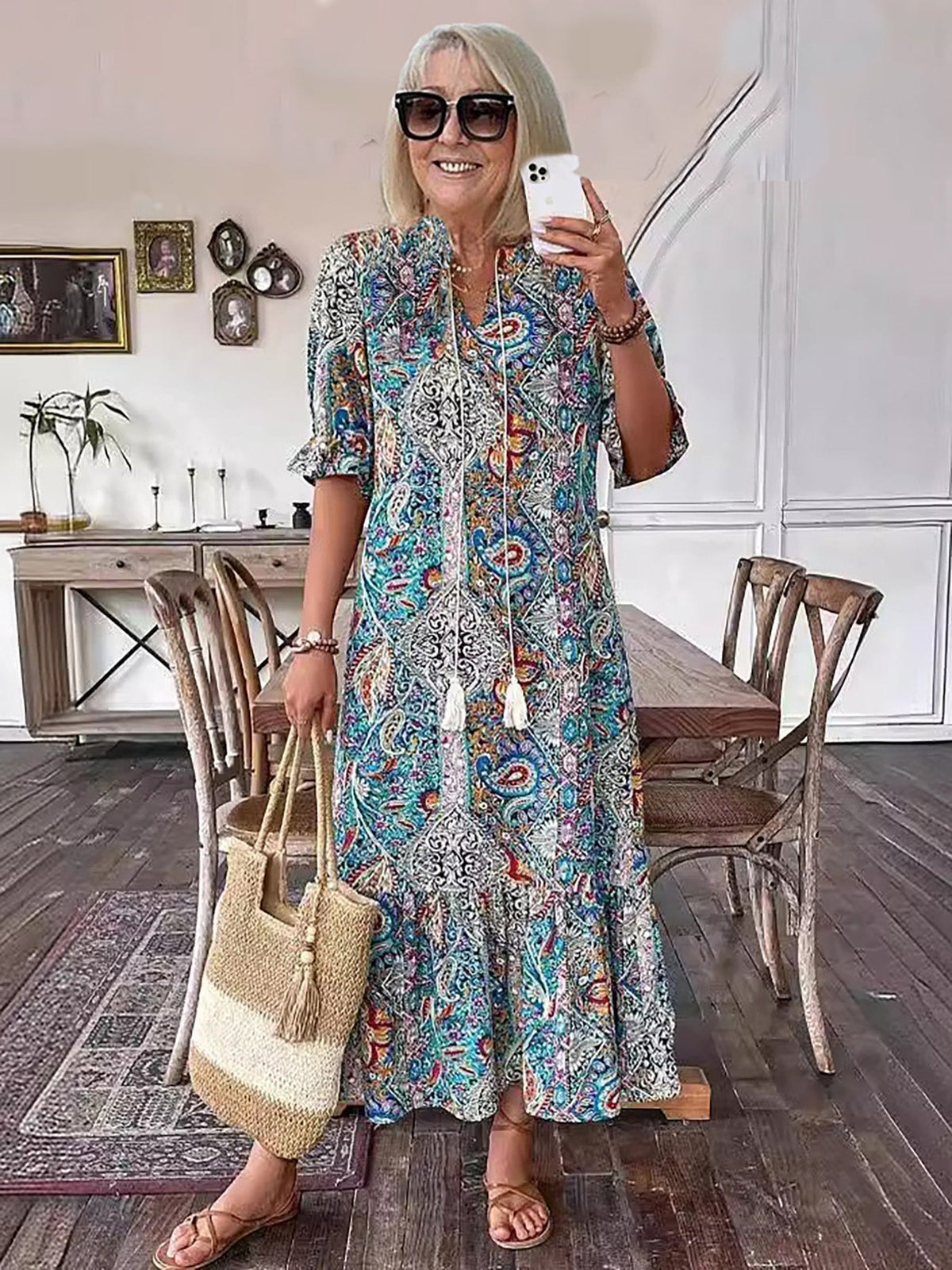 Sylwia Bohemiańska Sukienka Maxi z Falbankami