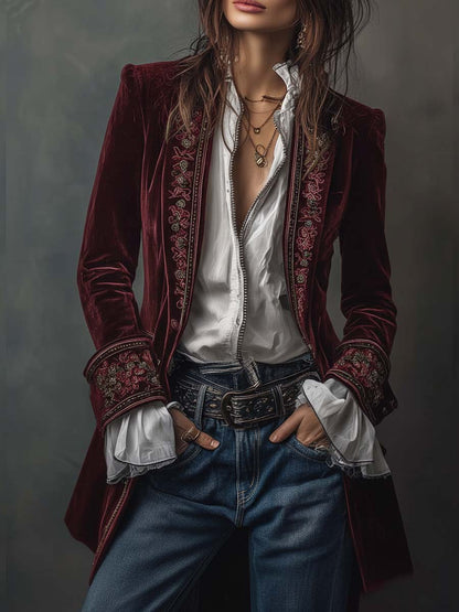 Vintage long embroidered women's blazer