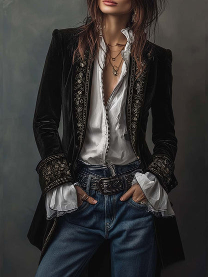 Vintage long embroidered women's blazer