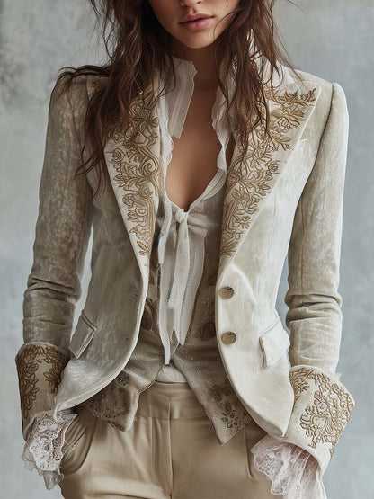 Ivory women's blazer with embroidery