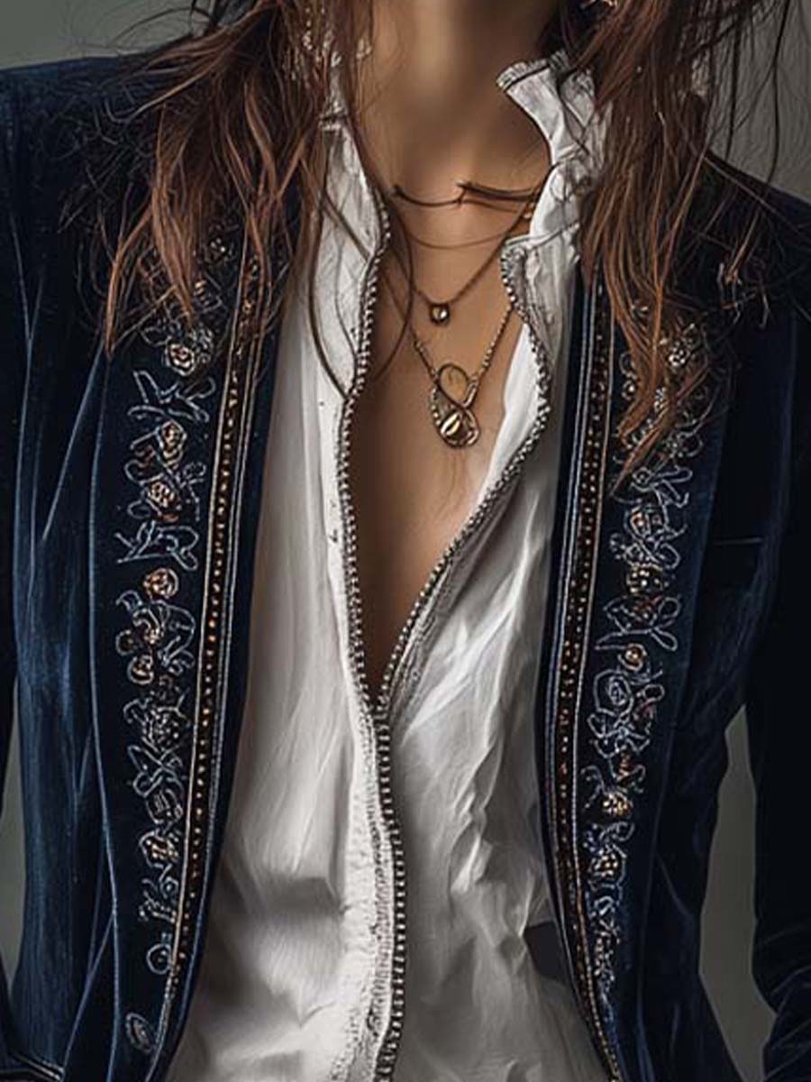Vintage long embroidered women's blazer