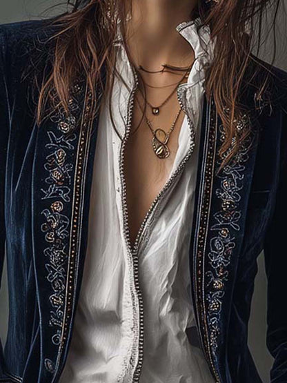 Vintage long embroidered women's blazer