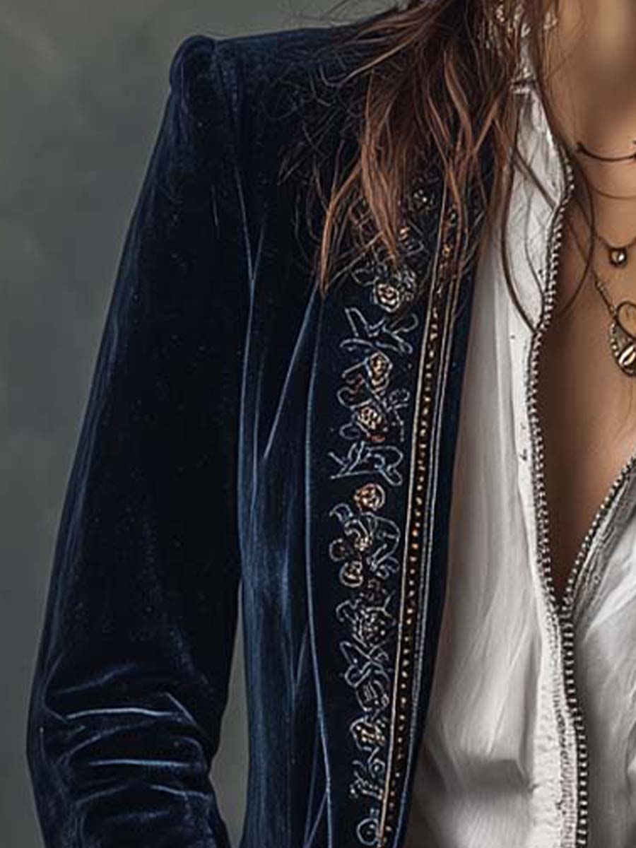 Vintage long embroidered women's blazer