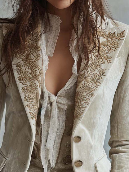 Ivory women's blazer with embroidery