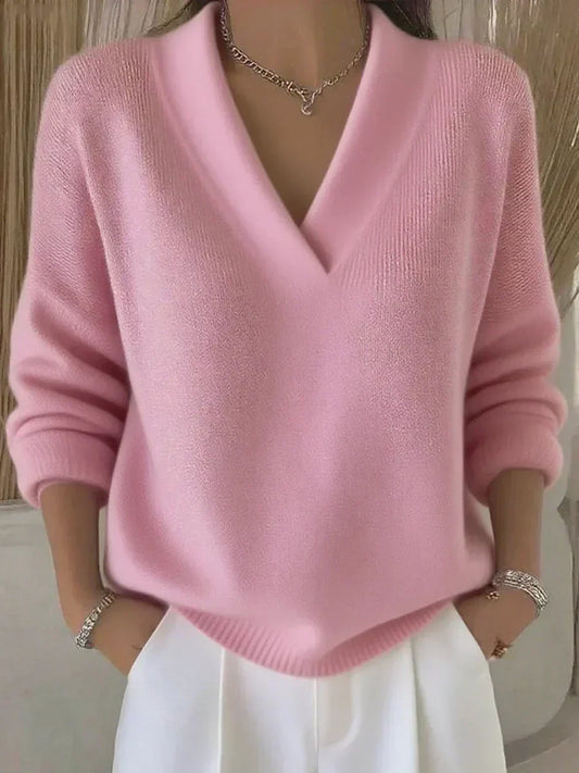 Wiola Miękki Sweter z Dekoltem w Serek