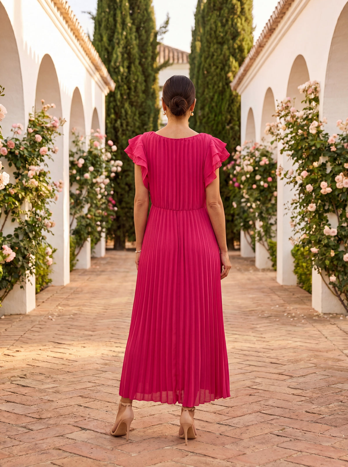 Serafina | Elegancka sukienka maxi plisowana z wiązaniem w talii