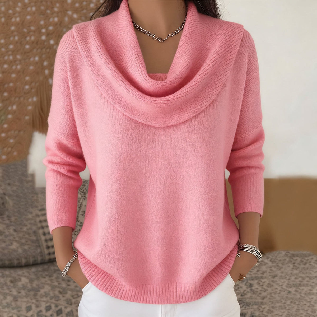 Sweter Jola z drapowanym kołnierzem