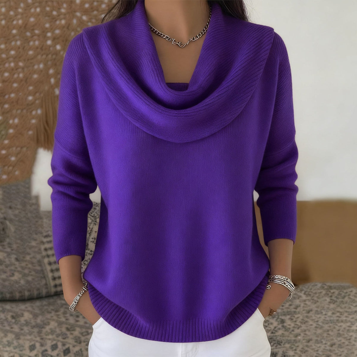 Sweter Jola z drapowanym kołnierzem
