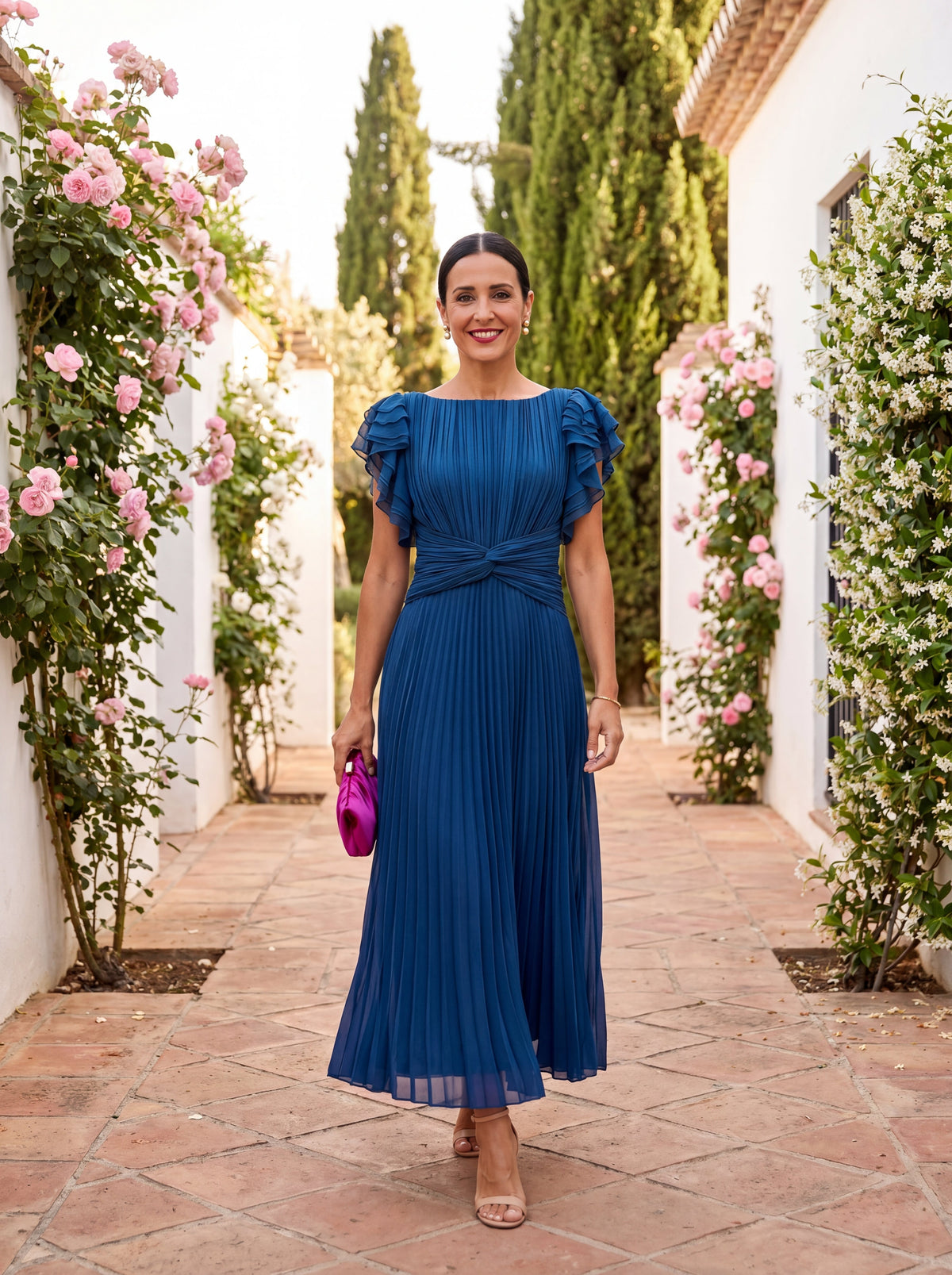 Serafina | Elegancka sukienka maxi plisowana z wiązaniem w talii