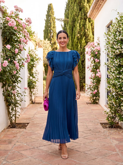 Serafina | Elegancka sukienka maxi plisowana z wiązaniem w talii