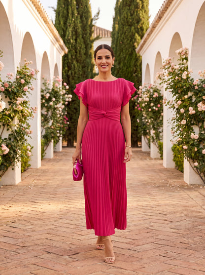 Serafina | Elegancka sukienka maxi plisowana z wiązaniem w talii