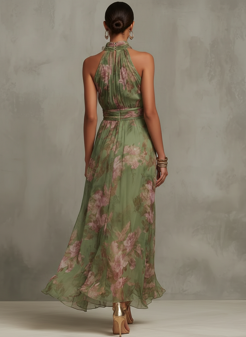 Liwia | Elegancka kwiecista sukienka maxi typu halter