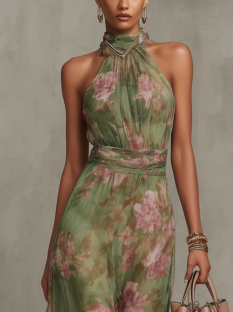 Liwia | Elegancka kwiecista sukienka maxi typu halter