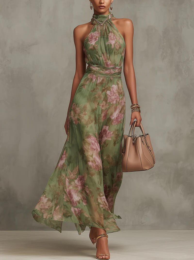 Liwia | Elegancka kwiecista sukienka maxi typu halter