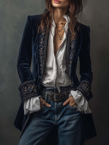 Vintage long embroidered women's blazer