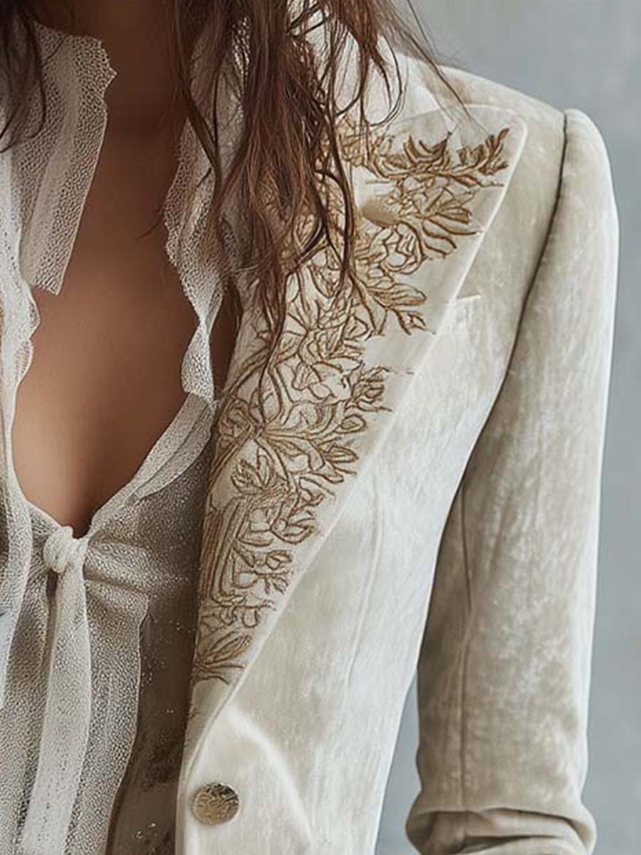 Ivory women's blazer with embroidery