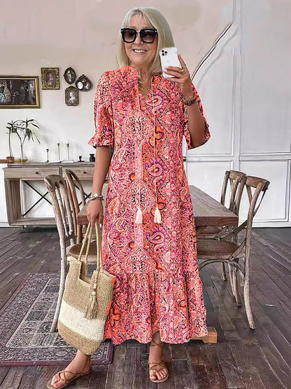 Sylwia Bohemiańska Sukienka Maxi z Falbankami
