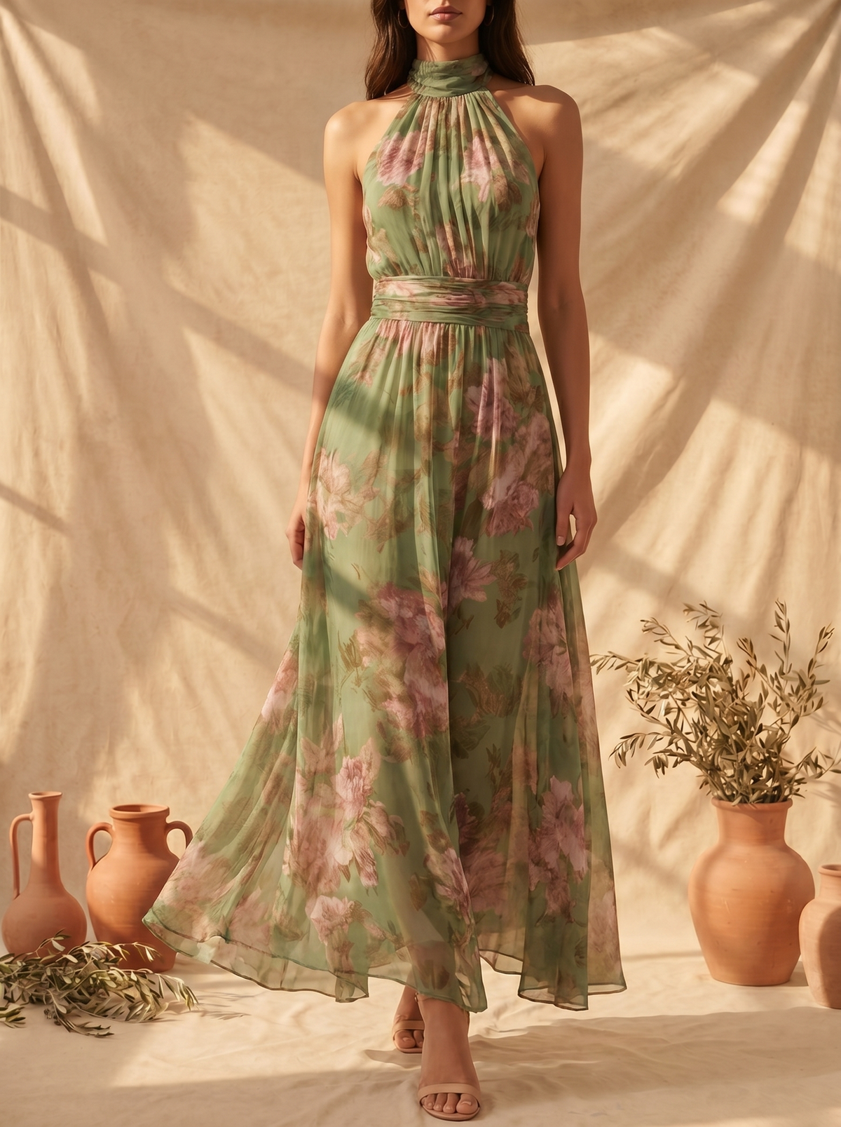 Liwia | Elegancka kwiecista sukienka maxi typu halter