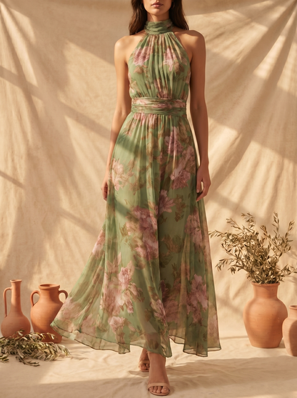 Liwia | Elegancka kwiecista sukienka maxi typu halter