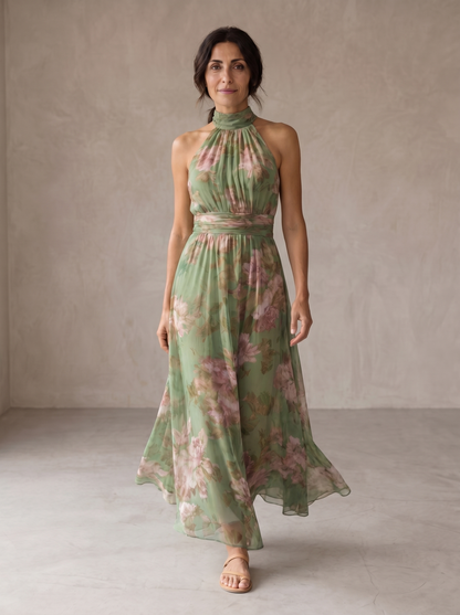 Liwia | Elegancka kwiecista sukienka maxi typu halter