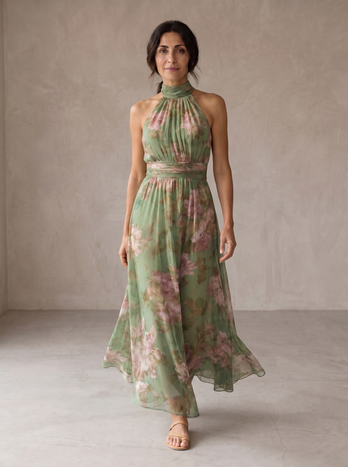 Liwia | Elegancka kwiecista sukienka maxi typu halter