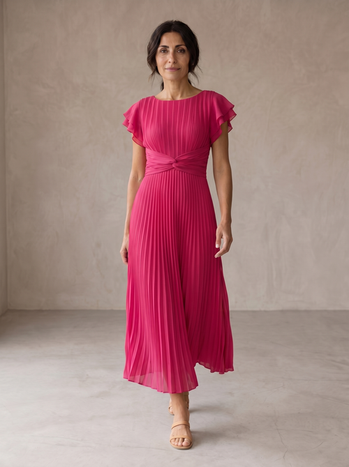 Serafina | Elegancka sukienka maxi plisowana z wiązaniem w talii
