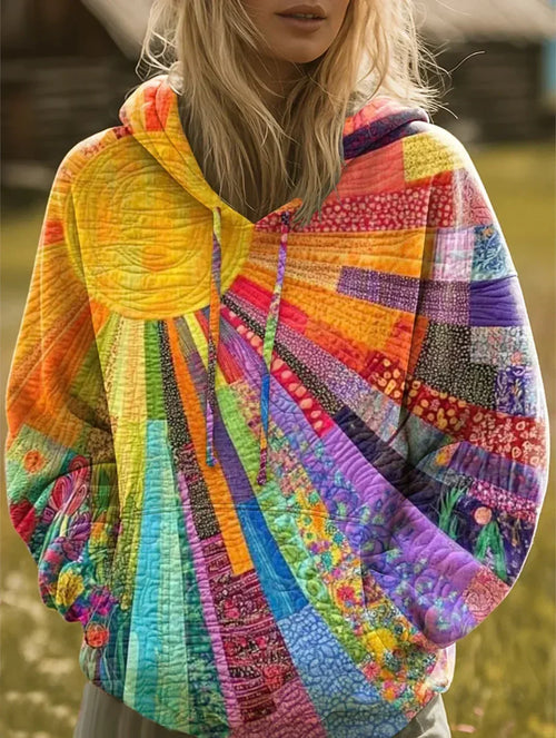 Iwona Bluza Patchwork Wielokolorowa z Kapturem